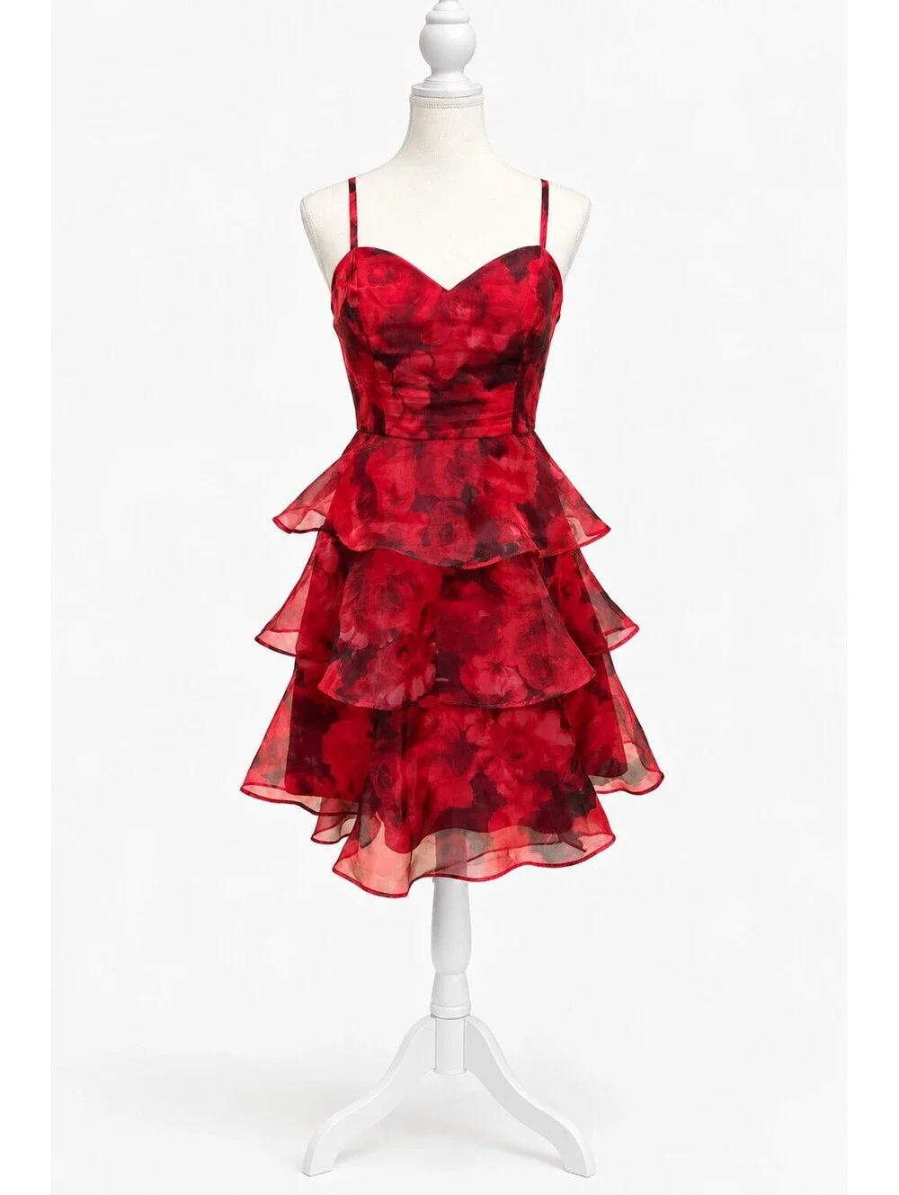 BCX Red Rose Floral Tiered Ruffle Cocktail Dress Size M NWOT